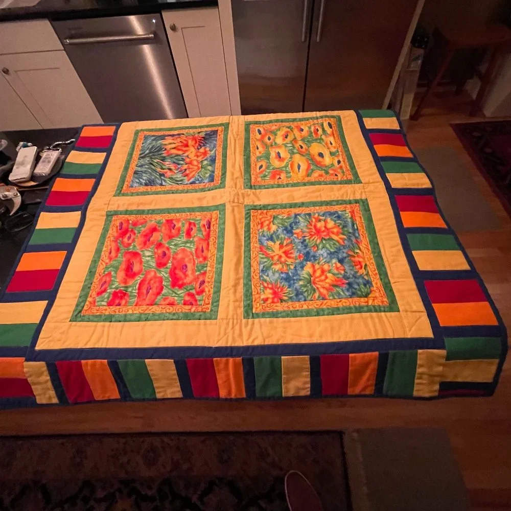 Folk Art Handmade Geometric Design Quilt
